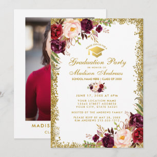 Burgundy Gold Afstudeerder Party - Uitnodiging - F