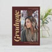 Burgundy Gold afstuderen afstuderen met scriptfoto Kaart (Staand voorkant)