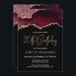 Burgundy Gold Agate 90th Birthday Invitation<br><div class="desc">Deze elegante 90e verjaardagsuitnodiging bevat een waterverf afbeelding van een geo van een geweer in de schaduw van geweerrood met faux goudhoogtepunten. De woorden "90th Birthday" staan in faux goudglitter in decoratief modern handschrift. Pas het met de naam van de eer in gouden gekleurde teksten en de details in wit...</div>