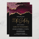 Burgundy Gold Agate 90th Birthday Invitation<br><div class="desc">Deze elegante 90e verjaardagsuitnodiging bevat een waterverf afbeelding van een geo van een geweer in de schaduw van geweerrood met faux goudhoogtepunten. De woorden "90th Birthday" staan in faux goudglitter in decoratief modern handschrift. Pas het met de naam van de eer in gouden gekleurde teksten en de details in wit...</div>