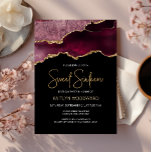 Burgundy Gold Agate Dark Sweet 16 Birthday Party Kaart<br><div class="desc">Deze trendy Sweet Sixteen verjaardagsuitnodiging bevat een waterverf afbeelding van een geo van een geweer in de schaduw van de bruidsschat met faux goudhoogtepunten. De woorden "Sweet Sixteen" staan in faux goudglitter in decoratief modern handschrift. Pas het met de naam van de eer in gouden gekleurde teksten en de details...</div>