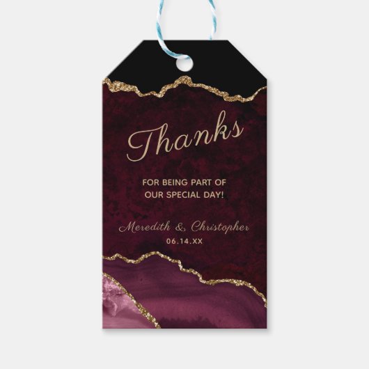 Burgundy Gold Agate Geode Bedankt Weddenschap Cadeaulabel (Voorkant)