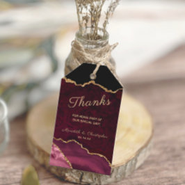 Burgundy Gold Agate Geode Bedankt Weddenschap Cadeaulabel