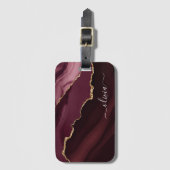 Burgundy Gold Agate Geode Gold Monogram Bagagelabel (Voorkant (verticaal))