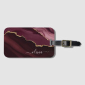 Burgundy Gold Agate Geode Gold Monogram Bagagelabel (Voorkant (horizontaal))