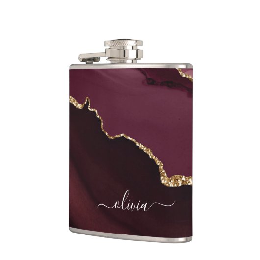 Burgundy Gold Agate Geode Gold Monogram Heupfles (Links)