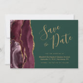 Burgundy Gold Agate Green Save the Date Card Kaart (Voorkant)