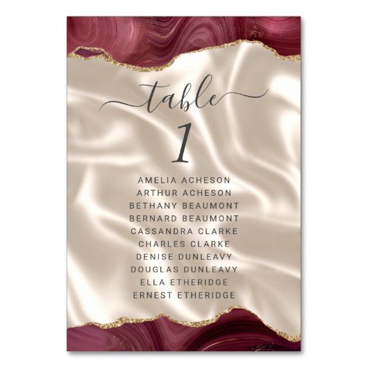 Burgundy Gold Agate Ivory Silk Wedding Kaart (Achterkant)