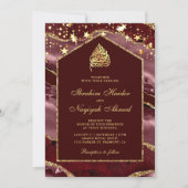 Burgundy Gold Agate Marble Arch Muslim Wedding Kaart (Voorkant)