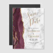 Burgundy Gold Agate Marble Magnetic Save the Date (Voorkant / Achterkant)