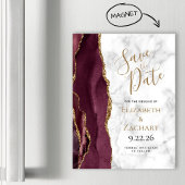 Burgundy Gold Agate Marble Magnetic Save the Date