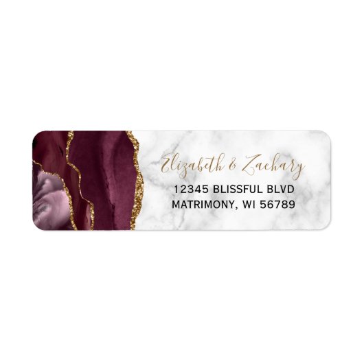 Burgundy Gold Agate Marble Return Label (Voorkant)
