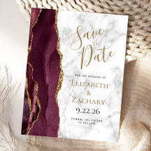 Burgundy Gold Agate Marble Save the Date