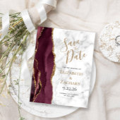 Burgundy Gold Agate Marble Save the Date Aankondigingskaart