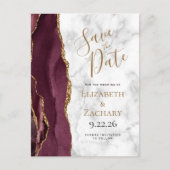 Burgundy Gold Agate Marble Save the Date Aankondigingskaart (Voorkant)
