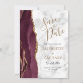 Burgundy Gold Agate Marble Save the Date Kaart (Voorkant)