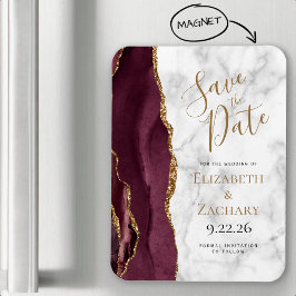 Burgundy Gold Agate Marble Save the Date Magneet