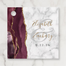 Burgundy Gold Agate Marble Wedding Bedankjes Labels