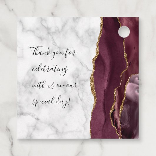 Burgundy Gold Agate Marble Wedding Bedankjes Labels (Achterkant)