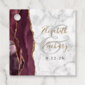 Burgundy Gold Agate Marble Wedding Bedankjes Labels (Voorkant)