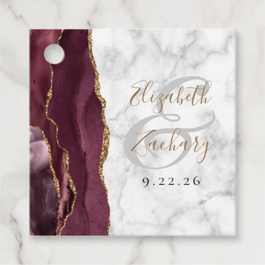 Burgundy Gold Agate Marble Wedding Bedankjes Labels (Voorkant)