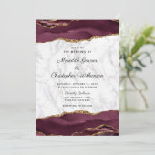 Burgundy Gold Agate Marble Wedding Kaart (Staand voorkant)