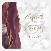 Burgundy Gold Agate Marble Wedding Vierkante Sticker (Voorkant)