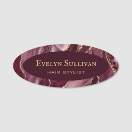 Burgundy Gold Agate Name Tag