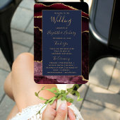 Burgundy Gold Agate Navy Blue Wedding Program Handwaaier