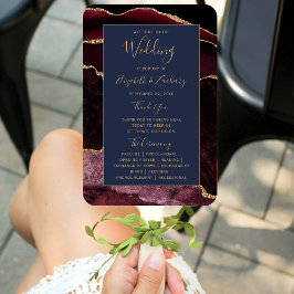 Burgundy Gold Agate Navy Blue Wedding Program Handwaaier