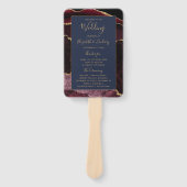 Burgundy Gold Agate Navy Blue Wedding Program Handwaaier (Voorkant)