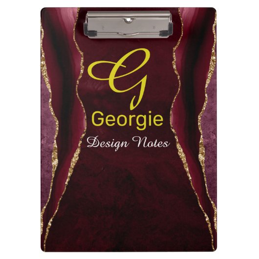 Burgundy & Gold Agate Waterverf Klembord (Voorkant)
