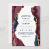 Burgundy & Gold Agate Wedding Invitation Kaart (Voorkant)