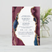 Burgundy & Gold Agate Wedding Invitation Kaart (Staand voorkant)