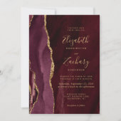 Burgundy Gold Agate Wedding Kaart (Voorkant)