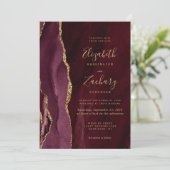 Burgundy Gold Agate Wedding Kaart (Staand voorkant)