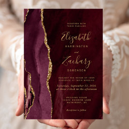 Burgundy Gold Agate Wedding Kaart