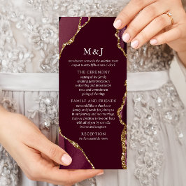 Burgundy & Gold Agate Wedding Program Reclamekaart