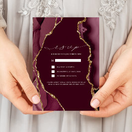 Burgundy & Gold Agate Wedding RSVP Kaart