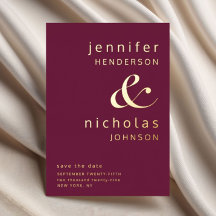 Burgundy Gold Ampersand Save Wedding the Date