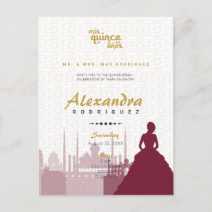 Burgundy & Gold Arabian Quinceañera Foto Briefkaar Briefkaart