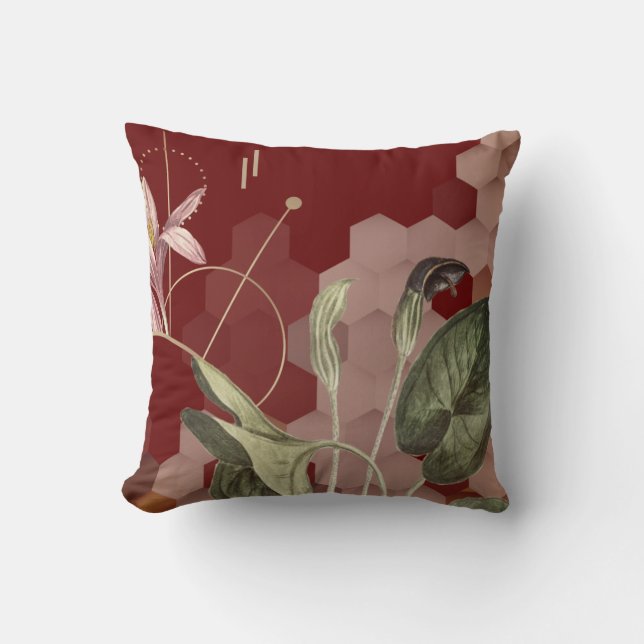 Burgundy & Gold Artistic Floral Ombre Hexagon Kussen (Voorkant)