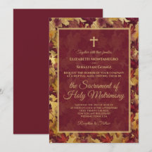 Burgundy & Gold Autumn Leaves Catholic Wedding