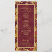 Burgundy & Gold Autumn Leaves Elegant Wedding Programmakaart (Achterkant)