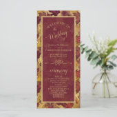 Burgundy & Gold Autumn Leaves Elegant Wedding Programmakaart (Staand voorkant)