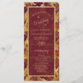 Burgundy & Gold Autumn Leaves Elegant Wedding Programmakaart (Voorkant)