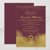 Burgundy Gold Bar Mitzvah Uitnodiging (Voorkant / Achterkant)