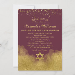 Burgundy Gold Bar Mitzvah Uitnodiging