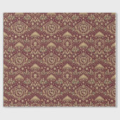 Burgundy Gold Baroque Christmas Ornament Pattern Cadeaupapier (Vlak)
