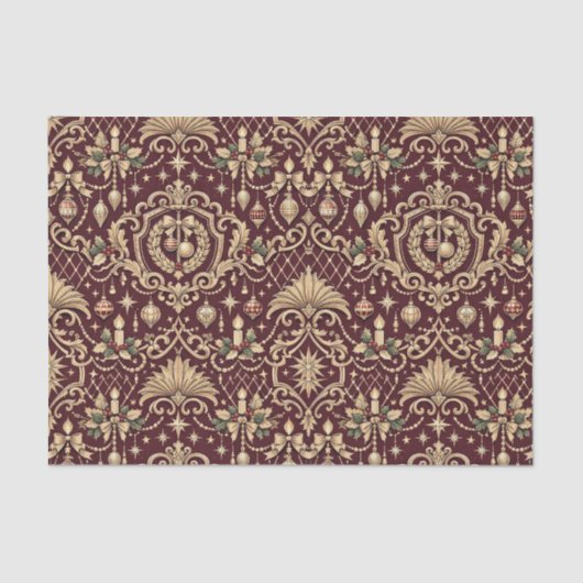 Burgundy Gold Baroque Christmas Ornament Pattern Tissuepapier (Voorkant)